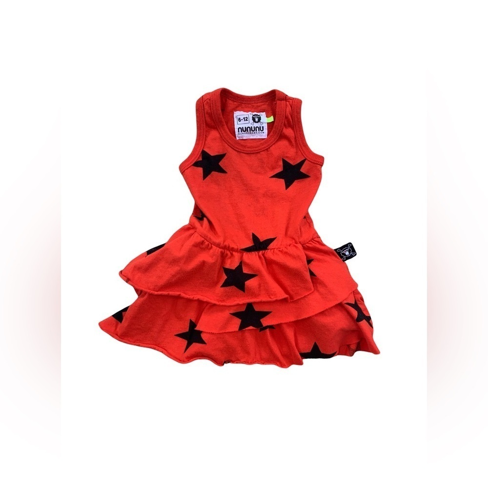 Nununu Size 6-12 Months Orange Star Print Dress